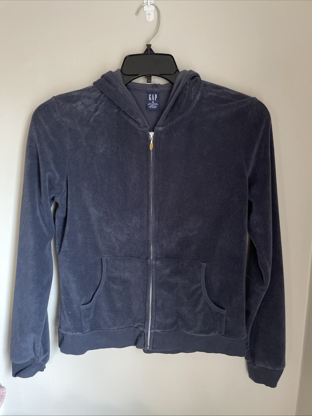 Vtg Gap Terry Cloth Track Jacket Sz Medium Womens Navy Full Zip Y2K